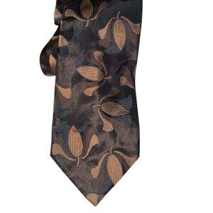 romeo gigli italy 100% silk brown tan leaf print mens tie